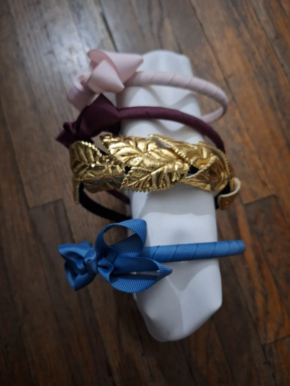 Set of Four Decorative Bow & Leaf Headbands - Pink, Burgundy, Gold, Blue